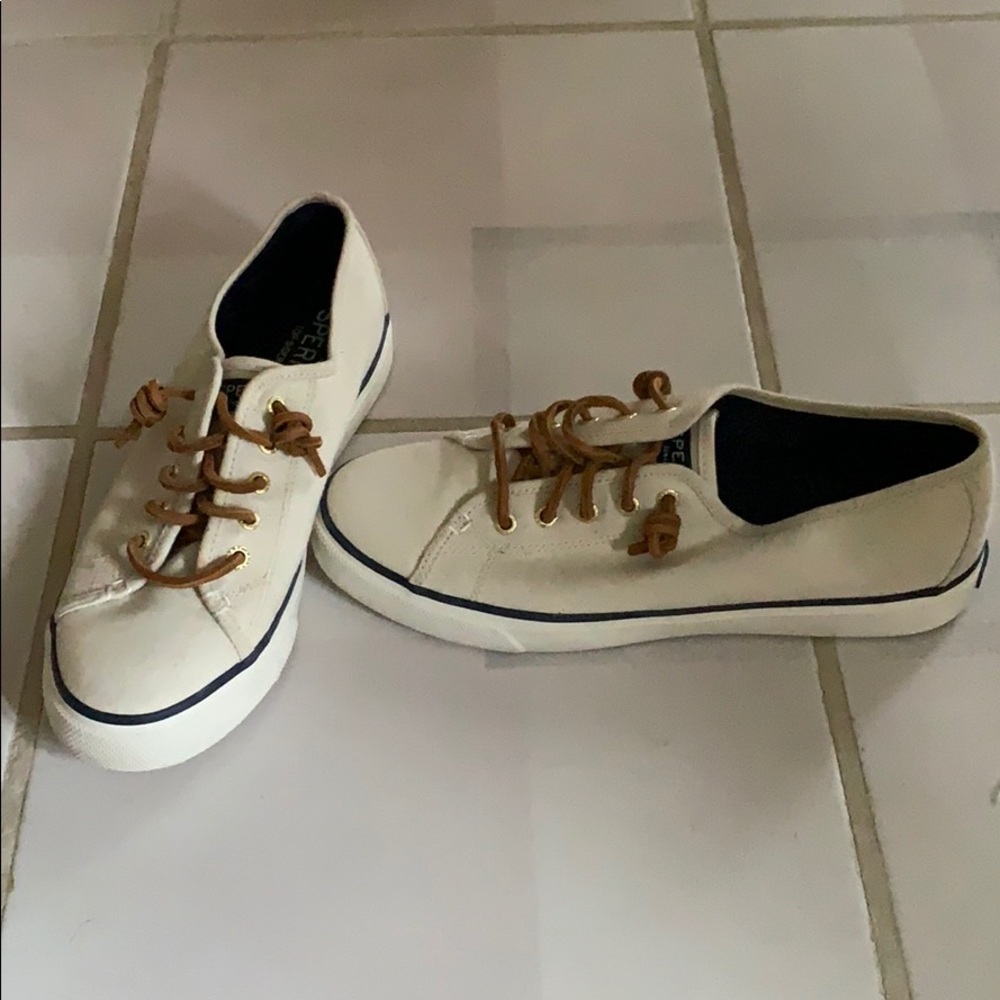 Sperry Top Sider Slip on Sneakers-White/Tan/Navy